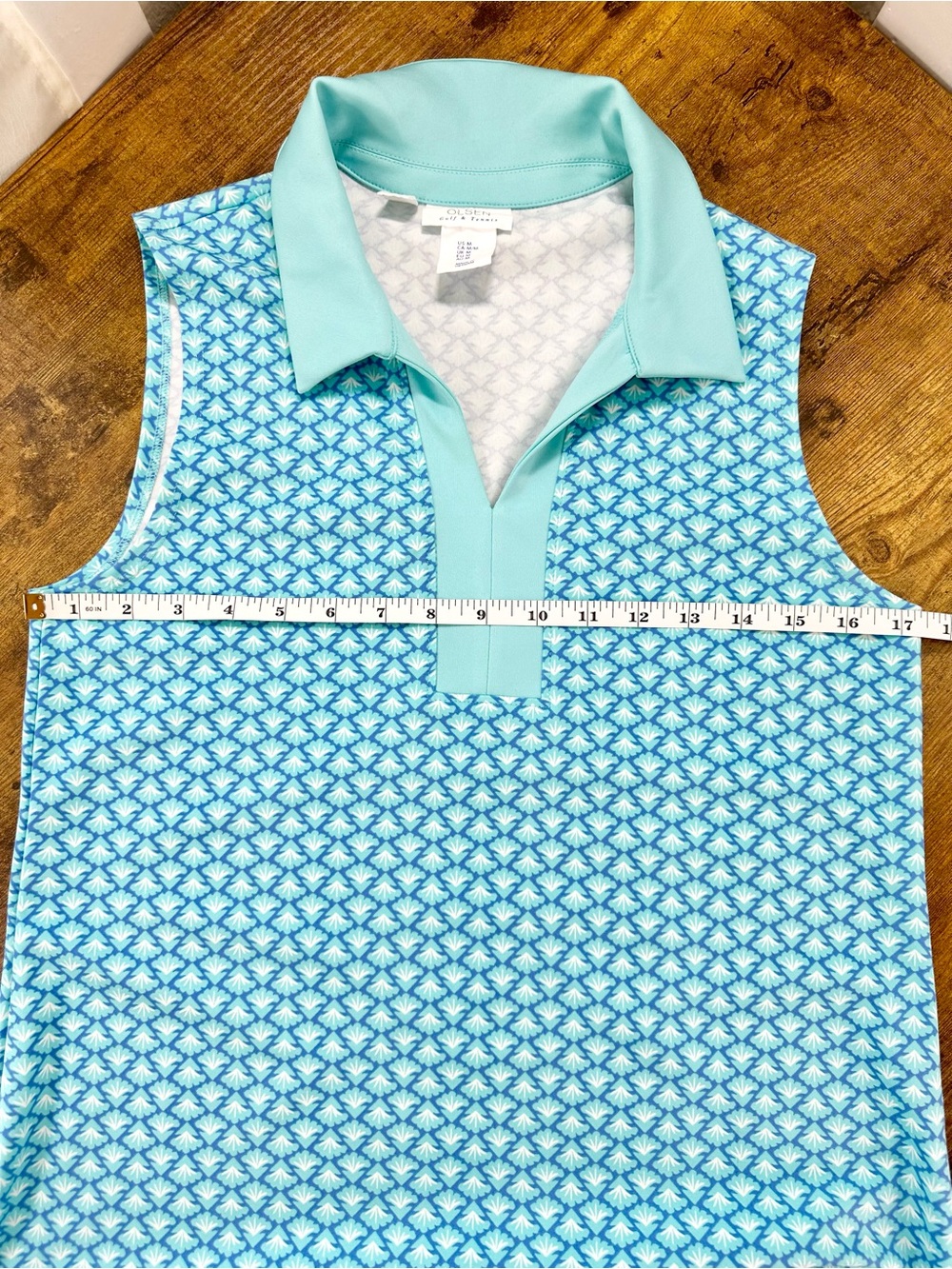 Sigrid Olsen Aqua Blue Patterned Collared Sleeveless Golf Tennis Dress, Medium - Picture 10 of 12
